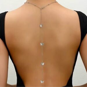 Silver Butterfly Back Drop Chain Necklace